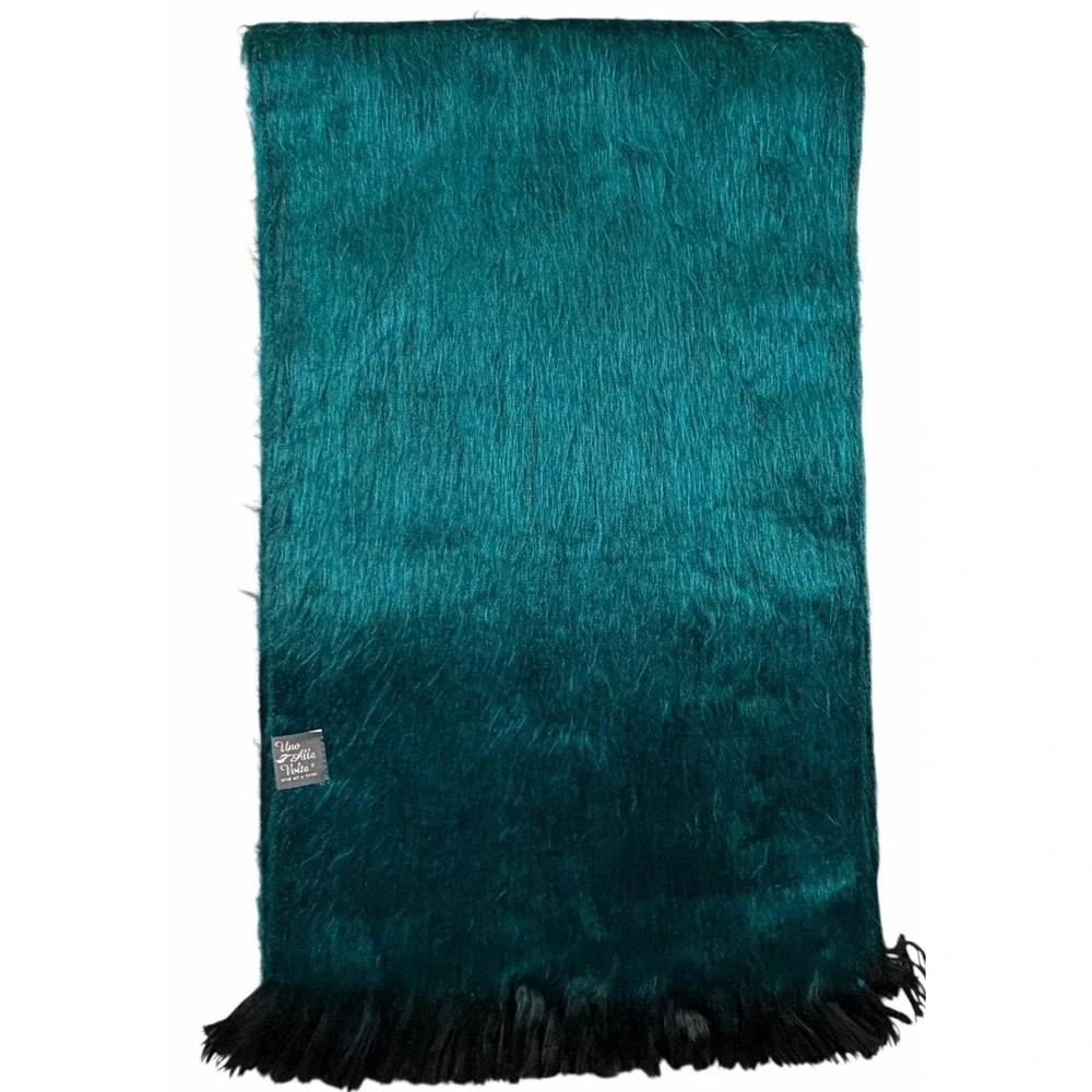 Uno Alla Volta Alpaca Blend Scarf Dark Turquoise Black Fringe Luxury 78